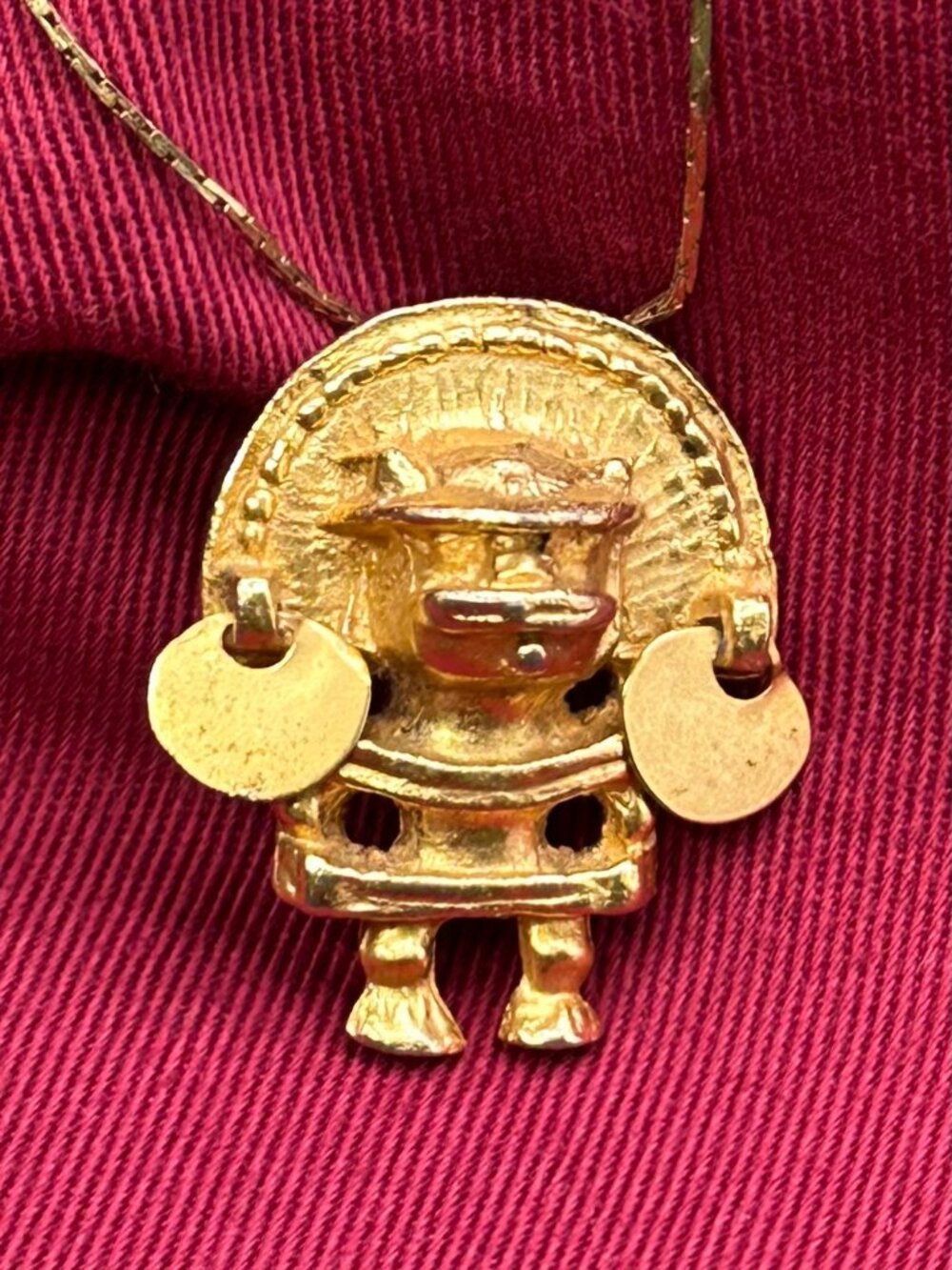 Gold-Plated Aztec-Style Warrior Pendant Necklace